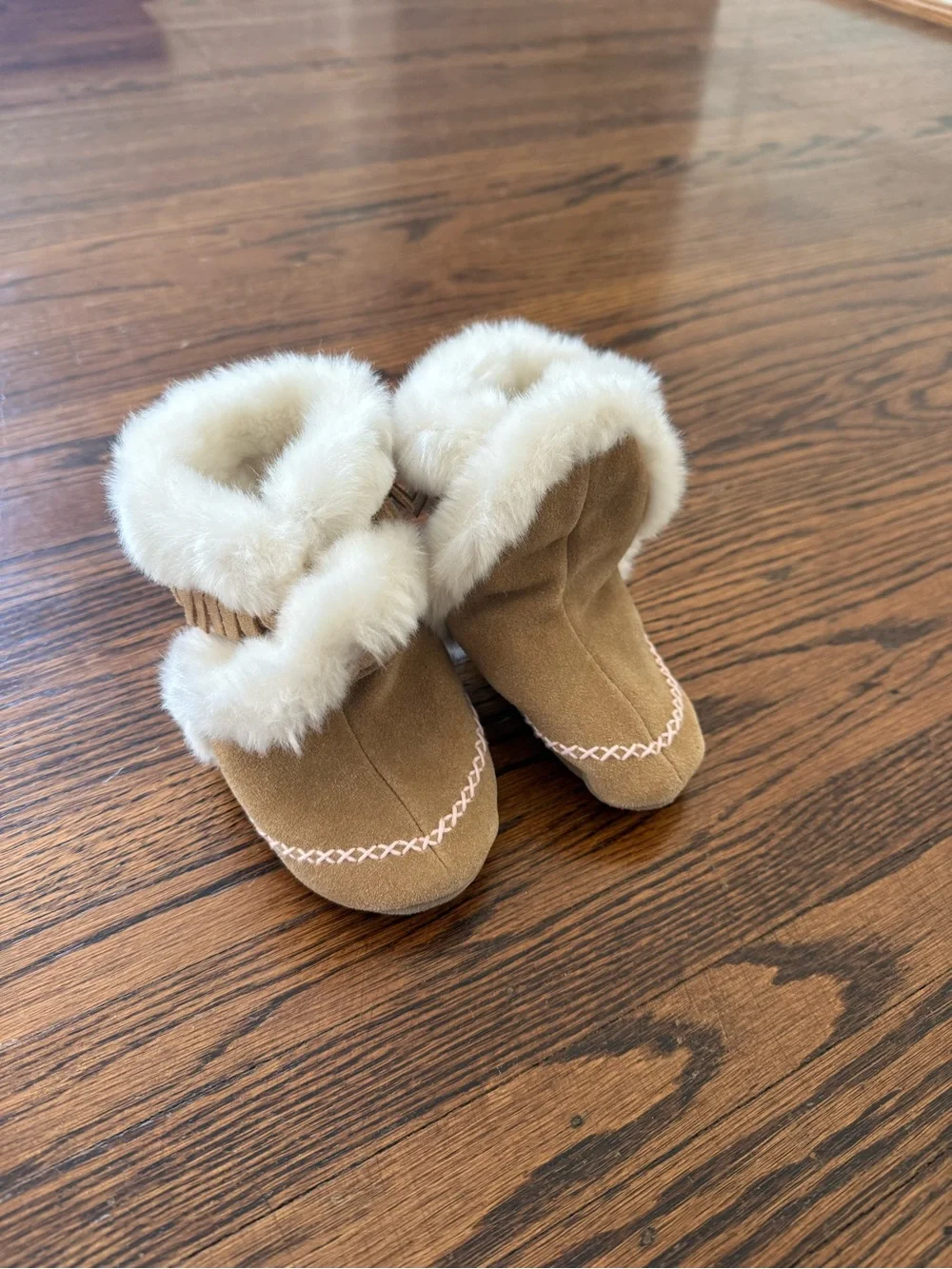 Robeez Tan Faux-Fur Trim Baby Booties